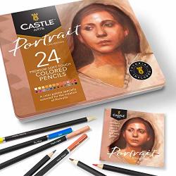 Castle Arts Themed 24 Colored Pencil Set In Tin Box Perfect Portraits Colors. Featuring Smooth Colored Cores Superior Blending & Layering Performance Achieves Realistic Results