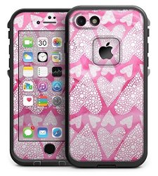 The Pink Watercolor Mosiac Hearts - 4.7" Iphone 7 Lifeproof Fre Case & Skin Decal Kit Bundle Black Lifeproof Case Included Design Skinz