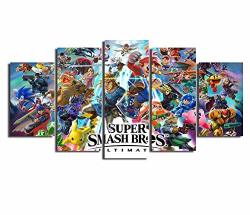 Wall Art 5 Pieces Super Smash Bros Ultimate Game Posters Canvas Print Art Kids Room Wall Decor SIZE_1 _frameless