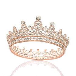 Sweetv Rhinestone Wedding Queen Crown For Women - Crystal Pageant Tiara Headband Princess Crown Hair Accessories For Bride Bridal Party Birthday Headpieces Rose Gold