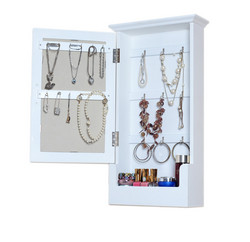 Wall Mounted Wooden Mirrored Jewelry Storage Cabinet