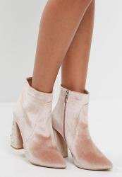 Public Desire Reverend Velvet Gem Heel Detail Ankle Boot - Rose Pink Velvet