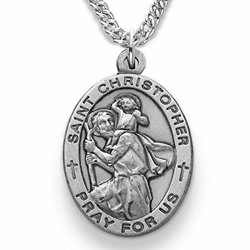 Sterling Silver Oval Saint Christopher Patron Of Travelers Medal 7 8 Inch