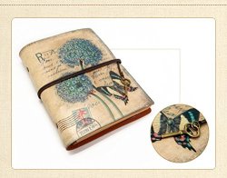 Sueroom - Retro Vintage Classic Leather Pu Handmade Refillable Travel Journal Notebook With Zipper Pocket For Girls & Boy Daily Use --butterfly