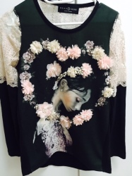 Ladies Beautiful Korea Made High Quality Gold Lace 3d Flower Pearl Figure Black Colorful Sweater