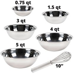 Vollrath Economy Mixing Bowl Set Of 5 Pcs With Whisk 0.75 1.5 3 4 & 5-QUART Stainless Steel