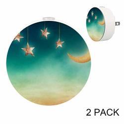 Stars And Moon Night Time Print LED Night Light With Dusk To Dawn Sensor Plug In Night Light For Bedroom Bathroom Kitchen Hallway Stairs 2 Pack