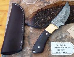 Damascus Steel Biltong Knife. Brass bone wood Leather Sheath. Was R 1950.00. Now Only R999.00