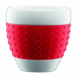 Bodum Pavina Porcelain Cups With Silicone Grip 2-1 2-OUNCE Red Set Of 2