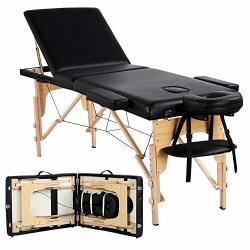 Yaheetech Massage Table Portable Massage Bed Spa Bed Height Adjustable 84 Inch 3 Folding Professional Massage Table Tattoo Therapy Bed Spa Table With Carry Case Black