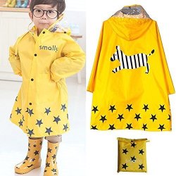 Kuyou Kid Rain Coat Cartoon Waterproof Children's Raincoat Lightweight For Ages 3-12 Years Old Girls And Boys 4 Size Yellow -m