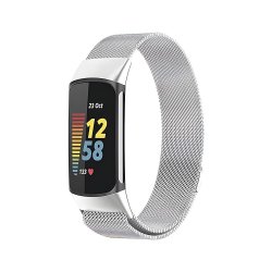 Metal Mesh Bands For Fitbit Charge 5 6 - Sleek & Breathable Magnetic Clasp Multiple Colors Silver Large