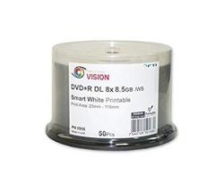 8.5 Gb Blank Dvd+r Dl - Dvd+r Falcon Vision Smart 2P White Inkjet Hub Printable 8X 8.5GB 50 Disc Cakebox Dual Layer Blank Dvds