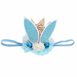 Mopolis Fashion Rabbit Ears Tiara Lace Hairband Flower Headband For Baby Girl Toddler Dr Color - Blue