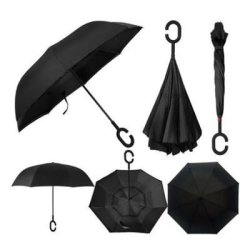 Iconix Reverse Folding Umbrella With C-shaped Handle-black