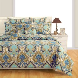 Yuga 3 Piece Set Of Blue & Beige Queen Size Cotton Bed Sheet With Pillow Covers YU-BD-1290-6