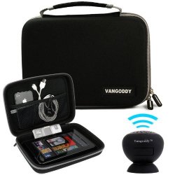 Vangoddy Harlin Gray Black Hard Shell Carrying Case For Kobo Touch 2.0 Glo HD Aura H20 Ereader's + Bluetooth Suction Speaker