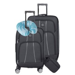 Seville 3 Piece Luggage Set With Neck Pillow - Black