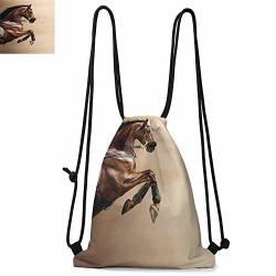 Horses Durable Drawstring Backpack Chestnut Color Horse Jumping In Hackamore Life Force Power Honor Love Sign Printsuitable For Carrying Around W13.4 X L8.3 Inch