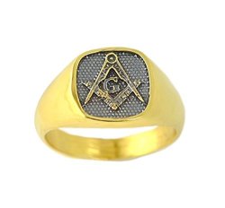 24K Yellow Gold Plated Over Real Sterling Silver Black Free Mason Masonic Ring Freemasonry Jewelry Pick Your Size