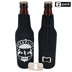 Braaplife Motocross Beer Bottle Insulator - Dirt Bike Swag Cooler Sleeve With Zipper And Built-in Removable Bottle Opener 2-PACK