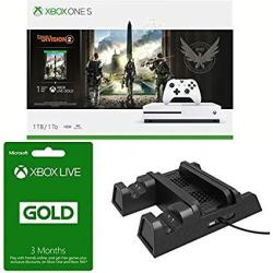Microsoft Xbox One S Bundle 1 Tb Console With Tom Clancy's The Division 2 234-00872 + Xbox Live 3 Month Gold Membership & 3-IN-1 Vertical Stand Cool