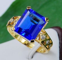 Blue Cubic Zirconia Costume Gold Plated Ring In Size 9