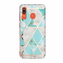Hirkase Samsung Galaxy A20 Case Samsung Galaxy A20 Cover Geometric Marble Shape Protection Phone Case Soft Tpu Silicone Non Slip And Shockproof Gold Blue Green