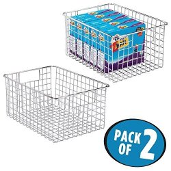 MetroDecor Mdesign Kitchen Pantry Organizing Wire Basket With Handle 12" X 9" X 6" - Pack Of 2 Chrome