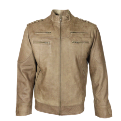 Men's Leather Zip Jacket - Brown