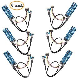 Lineso 6PACK Pcie Ver 006 Pci-e 1X To 16X Powered Riser Adapter Card W 60 Cm USB 3.0 Extension Cable & Molex To Sata Power