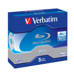 Verbatim - 25GB Blu-ray Bd-r Sl 6X Jewel Case Pack Of 5