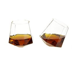 Diamond Shaped Whiskey Glass - 10 Oz Unique Rocks Glass For Bourbon Rum Tequila Scotch Old Fashioned Rocks Glasses From Prestige Decanters Set Of Two