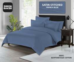 Simon Baker 300TC 100% Egyptian Cotton Fitted Sheet Standard French Blue Various Sizes - Single Xd 92CM X 190 X 40CM French Blue