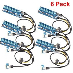 6-PACK Pcie Dual Chip Pci-e 16X To 1X Powered Riser Adapter Card With 60CM USB 3.0 Extension Cable & 6 Pin Pci-e To Sata