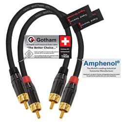 17 Foot RCA Cable Pair Directional Star-Quad Audio Interconnect Cable with Amphenol ACPL Black Chrome Body Gotham GAC-4/1 Black Gold Plated RCA Connectors