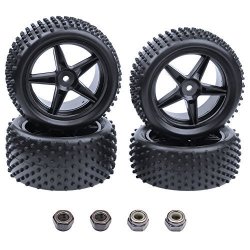 DNhobby Hobbypark Front And Rear Tires & Wheels Set 12MM Hex Hubs Foam Inserts For Redcat Hpi Exceed Rc 1 10 Off Road Buggy Tyre 4-PACK