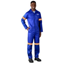 Safety Polycotton Boiler Suit - Reflective Arms & Legs - Orange Tape SIZE-32 Colour-royal Blue