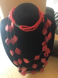 Red Round Wood & Beaded Necklace With Beautiful Gift Box