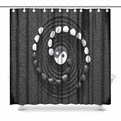 InterestPrint Japanese Zen Garden With Yin And Yang Stone In Raked Sand Bathroom Shower Curtain Accessories 72 Inches Extra Long