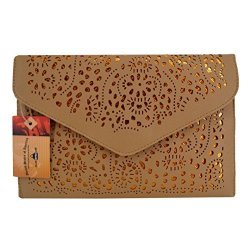 Women Zlmbagus Hollow Out Floral Pattern Envelope Handbag Fashion Pu Tote Evening Clutch Chain Crossbody Shoulder Bag Khaki