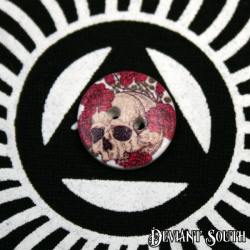 Diy 15MM Wood Button - Skull With Red Roses