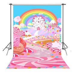 Fuermor 5X7FT Fairytale Candy World Backdrop Props Cartoon Rainbow And Castle Photography Background For Children FANGFU048