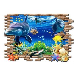 Flying Fish Wall Sticker 3D Under Sea Wall D Cor Removable Blue Dolphin Ocean Wall Decal Sticker For Kids Boys Girls Bedroom Living Room