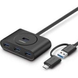 UGreen USB3-40850 4-PORT USB 3.0 Hub With Usb-c Otg Adapter Black