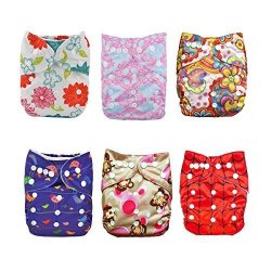 Babygoal Baby Cloth Diapers One Size Reusable Washable Pocket Nappy 6PCS Diapers+ 6 INSERTS+4PCS Bamboo Inserts 6FG27