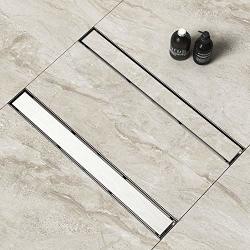 Webang 24 Inch Linear Shower Drain With Reversible 2-IN-1 Flat Cover Advanced Polishing Bottom Brushed Nickel Stainless Steel Bathroom Floor Drain Includes Adjustable Feet