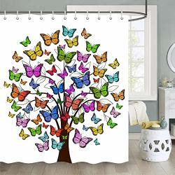 Jawo Colorful Butterfly Shower Curtain Multicolored Butterflies Animals Butterfly In The Spring Tree Colorful Bathroom Curtains Decor Fabric Bathroom Shower Curtain 70X70INCHES Multi