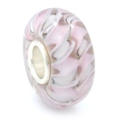 Solid 925 Sterling Silver "light Pink And White Stripes" Glass Charm Bead For European Snake Chain Bracelets