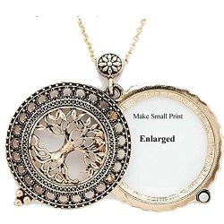 Elegant Tree Of Life Filigree Antiqued Gold Tone Glass 6X Magnifier In White Gift Box